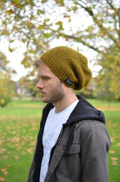 Men's Knitted Hat Hand Knit Hat Slouchy Beanie Teen Hat Winter Accessories Olive Green Mens Slouchy Beanie, Crochet Mens Hat, Smart Casual Menswear, Scene Style, Knit Hat For Men, Crochet Baby Beanie, Crochet Shoes Pattern, Chunky Hat, Gents Fashion