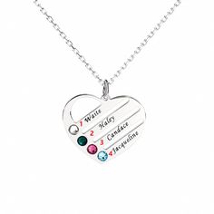 A piece that's absolutely exquisite from every angle, this necklace offers an irresistible combination of beauty and versatility. A birthstone for each child is a special way to honor your family. Engrave up to four names accompanied by their coordinating birthstones on our Heart Shaped Birthstone Necklace. Each child will feel loved and remembered while close to Mom's heart. Chain Type: Material: Plating Color: Silver Heart Pendant Birthstone Necklace For Mother's Day Birthday, Mother's Day Heart Necklace With Birthstone For Birthday, Mother's Day Birthstone Heart Necklace For Birthday, Personalized Heart Pendant Birthstone Necklace As A Gift, Mother's Day Birthday Birthstone Heart Necklace, Birthstone Heart Necklace For Birthday And Mother's Day, Birthday Heart Cut Birthstone Jewelry, Heart Cut Birthstone Jewelry For Birthdays, Heart Cut Birthstone Jewelry For Birthday