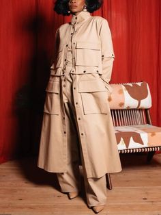 Buy Inexpensive Trench Coats at Stylewe online store, SPU: 16TR8CB7AE, Color: Khaki, Edition type:Loose, Thickness:Regular. Faux Leather Coat, Types Of Coats, Fitted Coat, Long Trench Coat, Long Sleeves Coats, Long Sleeve Turtleneck, Trench Coats Women, City Style, Denim Coat