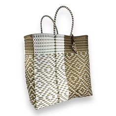 Indulge in luxury with our Duo tote, featuring the timeless Maria Victoria Bag in a captivating handwoven design. Made from repurposed plastic, this versatile bag is perfect for poolside lounging, beach outings, grocery excursions, and everyday tasks. With easy cleaning and fade-resistant colors, you'll never want to leave without it. Measurements: length x depth x height with handle length Extra Large(OT): 17.5x8x18.5 inches with 8 inch handles Large(OR): 15.5x7.5x15 with 8 inch handles Medium( White Open Weave Tote Bag, White Woven Straw Shopping Bag, White Rectangular Beach Bag With Open Weave, White Rectangular Woven Leather Straw Bag, White Open Weave Bags For Everyday Use, White Recyclable Beach Bag For Shopping, Eco-friendly White Open Weave Bag, Everyday White Open Weave Bags, White Open Weave Rectangular Bag