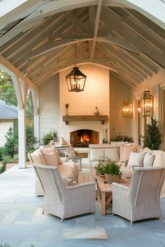 50+ Creative Covered Patio Ideas Attached to House with Fireplace Backyard Patio, Rustic Farmhouse, Outdoor Patio