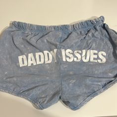 In Like Brand New Condition Only Worn A Few Times Blue Bottoms With Letter Print, Short Length, Blue Letter Print Shorts, Blue Cotton Shorts With Letter Print, Blue Letter Print Short Bottoms, Blue Short Bottoms With Letter Print, Blue Bottoms With Letter Print And Relaxed Fit, Blue Letter Print Shorts For Summer, Casual Blue Shorts With Letter Print, Color Blue