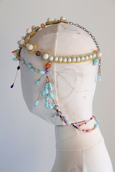 Colorful headpiece, beaded headdress, pastel goth hair jewelry and accessories. Headpiece adjustable in the back, for each head size. Made of: Seed bead, Glass bead, Crystal glass bead, Wire, Eco leather on the back side, gentle to the skin. FREE SHIPPING. We offer fast shipping. Europe 1 - 2 days after dispatch. Word wide 2 - 5 days after dispatch. CUSTOM ORDERS. I love doing custom orders! Please contact me with your requests. Special orders are priced accordingly and cannot be returned or exc Bohemian White Headband, Hippie Adjustable Party Jewelry, Adjustable Teardrop Crown Headpiece For Festivals, Adjustable Crown Headpiece For Festivals, Adjustable Crown Headpieces For Festival, Adjustable Crown Costume Hat For Festivals, Beaded Festival Headband, Beaded Headband For Festivals, Festival Beaded Headband