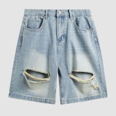 Material: 75% CottonFeatures: Shorts, scratched ripped denim, drawstring waist, solid color, straight-leg, relaxed fit, unisex, couple outfits.Style: Casual, college, streetwear College Streetwear, Costume Bags, Casual Summer Wear, Ripped Denim Shorts, Outwear Coat, Hawaiian Shorts, Vest Shirt, Ripped Denim, Distressed Denim Shorts