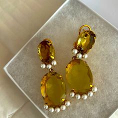 14k Gold Plated Elegant Faceted Earrings For Party, Elegant Faceted Party Earrings, Luxury Gold Clip-on Earrings With Gemstone, Gold Gemstone Clip-on Earrings For Formal Occasions, Gold Faceted Earrings For Evening, Formal Gold Gemstone Clip-on Earrings, Elegant Yellow Dangle Clip-on Earrings, Elegant Oval Clip-on Earrings For Party, Faceted Yellow Gold Oval Earrings