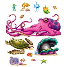 an octopus, sea turtle and other marine animals are depicted in this poster for $ 6 98 each