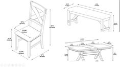 the measurements for a dining table and chair