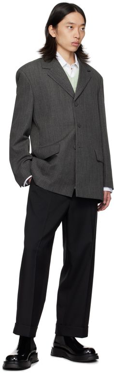 Virgin wool canvas blazer. Check pattern throughout. · Notched lapel · Button closure · Flap pockets · Padded shoulders · Welt pockets at interior · Viscose twill lining Supplier color: Dark edge Business Tweed Jacket With Welt Pockets, Business Sport Coat With Patch Pockets And Notch Lapel, Semi-formal Sport Coat With Notch Lapel And Patch Pockets, Business Sport Coat With Patch Pockets, Winter Formal Sport Coat With Patch Pockets, Semi-formal Sport Coat With Patch Pockets And Suit Collar, Semi-formal Sport Coat With Patch Pockets, Timeless Long Sleeve Sport Coat With Pockets, Luxury Semi-formal Blazer With Patch Pockets