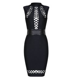 Black Sleeveless Backless Dress For Club, Black Sleeveless Mini Dress For Club, Edgy Black Midi Dress For Spring, Chic Black Sleeveless Club Dress, Chic Black Sleeveless Dress For Club, Chic Sleeveless Dress For Club, Chic Sleeveless Evening Bandage Dress, Black Stretch Sleeveless Dress For Club, Edgy Summer Midi Dress