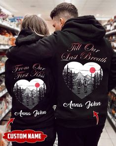 Couple Shirts   Personalized Till Our Last Breath Hiking Camping Couple Matching Couple  Valentine Gift Graphic Unisex T Shirt  Sweatshirt  Hoodie Size S   5XL Shipping from the US. Easy 30 day return policy, 100% cotton, Double-needle neck, sleeves and hem; Roomy Unisex Fit. Our First Kiss, Couple Camping, Camping Couple, Hoodie Couple, Couples Tattoo, Gift For Valentine, Raglan Hoodie, Last Breath