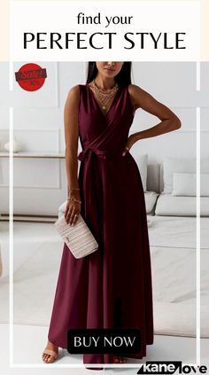 a woman in a long dress with the caption find your perfect style buy now