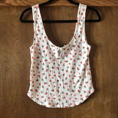 Pacsun “Me To We” Tank Nwt Size M, Excellent Condition Casual Tops For Daytime In Summer, Cute Floral Print Tank Top For Summer, Printed Summer Tank Top For Day Out, Summer Printed Tank Top For Day Out, Casual Beach Tops With Strawberry Print, Summer Strawberry Print Tops For The Beach, Casual Sleeveless Top With Strawberry Print, Summer Cotton Tank Top For Daytime, White Casual Tank Top With Floral Print