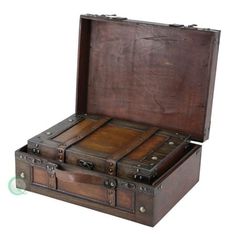 an old wooden trunk with two open compartments