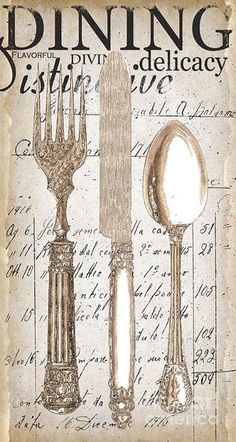 an old fashioned poster with silverware and spoons