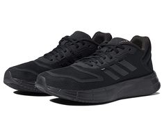 adidas Running Duramo 10 - Women's Shoes : Black/Black/Iron Metallic : Get in form and ace that race in the super flexible and classic adidas Running Duramo 10 shoes. Sandwich mesh upper made from integrating synthetic with textile. Textile lining and insole. Supportive no-sew overlays. Lace-up closure. Soft heel with rubber closure. Imported. Single shoe weighs 9 oz. Measurements: Weight: 9 oz Product measurements were taken using size 8.5, width B - Medium. Please note that measurements may va Adidas Running Shoes With Boost Midsole For Sports, Adidas Cushioned Functional Running Shoes, Adidas Functional Synthetic Running Shoes, Functional Adidas Synthetic Running Shoes, Adidas Functional Running Shoes For Jogging, Adidas Dynamic Synthetic Running Shoes, Adidas Dynamic Running Shoes With Cushioned Footbed, Adidas Running Shoes With Cushioned Footbed, Dynamic Style, Adidas Synthetic Sportswear Running Shoes