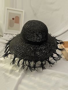 SkuCY-!78874MaterialStraw StyleSun-protection FeatureBreathable , Foldable , Tasseled , Solid Color OccasionVacation , Beach , Vintage SeasonsSpring , Summer , Autumn , Winter TypeSun Hat ColorCOFFEE,BLACK,PINK,BEIGE,KHAKISizeFREE SIZE Head Girth: 56-58cm Packing specification: 70 diameter 0.5kg Please consult the size chart we provide for this item's measurements to help you decide which size to buy.Please note: There may be 1-3cm differ due to manual measurement.CMINCHHat CircumferenceFREE SIZ Woven Hats For Beach, Woven Beach Hats, Casual Fringe Sun Hat For Vacation, Casual Vacation Hats With Fringe, Casual Fringe Hat For Vacation, Trendy Black Summer Hat, Black Summer Hat For Outdoor Use, Black Summer Hat For Outdoor, Casual Sun Hat With Fringe