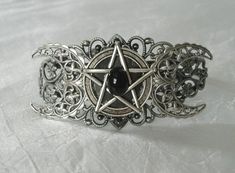 Moon Pentacle, Wicca Jewelry, Goddess Bracelet, Gothic Bracelet, Wiccan Jewelry, Pagan Jewelry, Dragon Jewelry, Triple Moon, Skull Jewelry