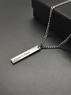 "🥰Discover the perfect blend of elegance and personalization with our Personalized Rectangle Bar Necklace. This exquisite engraved pendant necklace is designed for both men and women, making it a versatile accessory for everyday wear.🥰 Crafted in stunning gold and silver options, our bar necklace serves as an ideal gift for couples, symbolizing unity and love. 
 🥰Whether you're searching for a birthday gift, a special present for your husband or boyfriend, or simply want to cherish someone's Necklace Couple, Engraved Bar Necklace, Couple Necklace, Silver Bar Necklace, Engraved Pendant, Couple Necklaces, Silver Bar, Name Jewelry, Necklace For Men