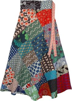 A bright-colored fun filled patterns long skirt relaxed boho patchwork cotton skirt. This long patchy skirt has beautiful color stripes, geometrical patterns and floral to create a look with its rhythmic quality. ﻿A feminine and soft cotton skirt, this chic skirt can be dressed up or down with flat shoes or high heels. This skirts has slits in the waist band for the waist straps to go through and that gives it a great fit. Length: 38"; Waist: Flexible Wrap Around style; Material: 100% Cotton Multicolor Long Skirt With Floral Patchwork, Multicolor Floral Patchwork Long Skirt, Multicolor Cotton Patchwork Maxi Skirt, Multicolor Patchwork Maxi Skirt For Festivals, Cotton Patchwork Maxi Skirt, Hippie Cotton Patchwork Maxi Skirt, Multicolor Patchwork Maxi Skirt For Beach, Summer Patchwork Wrap Skirt, Hippie Multicolor Patchwork Maxi Skirt