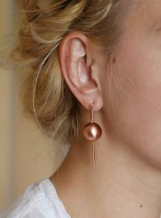 Copper bar and bead earring - copper studs - long bar copper earrings with sterling studs - copper b Skin Coloring, Stud Drop Earrings, Copper Bar, Bead Earring, Earring Stud, Brass Jewelry, Silver Drop Earrings, Copper Earrings, Polish Jewelry