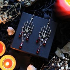 New Handmade Sterling Silver Hooks 925 Glass Beads Classy Goth, Crystals Hanging, Red Chandelier, Earrings Gothic, Romantic Earrings, Silver Chandelier, Gothic Vampire, Gothic Earrings, Gem Earrings