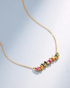 Suzanne Kalan Bold Rainbow Sapphire Bar Pendant in 18k yellow gold Necklaces Making, Everyday Pendant, Baguette Diamond Necklace, Rainbow Sapphires, Rainbow Jewelry, Bar Pendant, Baguette Diamond, White Diamonds, 18k Rose Gold