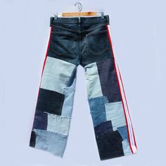 Join the circle pit with these durable semi-rise upcycled jeans! Reworked Nike, Repurposed Denim, High Waisted Jeans Vintage, Upcycled Jeans, Upcycle Jeans, Vintage Flare, Nike Sweatpants, Patchwork Jeans, Upcycled Fashion