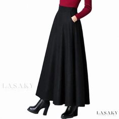 Lasaky - Woolen Sweater Long Skirt, Perfect for Winter Styling High-waist Winter Skirt With Pockets, Non-stretch Full Length Fall Skirt, High Waist Winter Maxi Skirt, Winter Flared Skirt With Pockets, Winter High Waist Pleated Maxi Skirt, High Waist Pleated Maxi Skirt For Winter, Winter Full Skirt Bottoms With Pockets, Winter Wide Leg Skirt With Pockets, Non-stretch Full Skirt For Winter