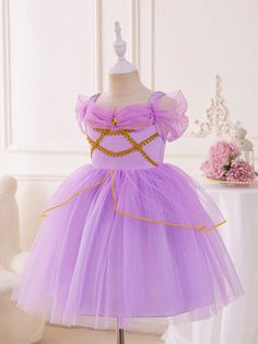 Young Girl's Purple Tulle Mesh Spliced Woven Ribbon Party Princess Dress Mauve Purple Party  Short Sleeve Mesh Fabric Colorblock,Plain,All Over Print Fit and Flare Slight Stretch  Young Girls Clothing, size features are:Bust: ,Length: ,Sleeve Length: Vestidos Color Lila, Lila Party, Fancy Suit, Purple Party, Party Dresses Online, Mauve Purple, Mesh Ribbon, Mauve Dress, Women Wedding Guest Dresses