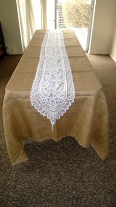 a table with a white lace on it