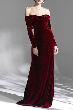 Zapaka Women Burgundy Velvet Off the Shoulder Long Sleeves Floor Length Evening Dress – ZAPAKA Open Back Dress Formal, Off The Shoulder Bridesmaid Dresses, Velvet Evening Gown, Formal Wedding Guests, Velvet Bridesmaid Dresses, Floor Length Prom Dresses, Mermaid Bridesmaid Dresses, Evening Dress Floor Length, Burgundy Bridesmaid Dresses