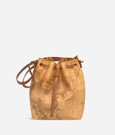 Geo Classic Medium bucket bag Porta Confetti, Brown Cowhide, Tan Body, Large Wallet, Handbag Wallet, Map Design, Timeless Accessories, Medium Bags, Cow Leather