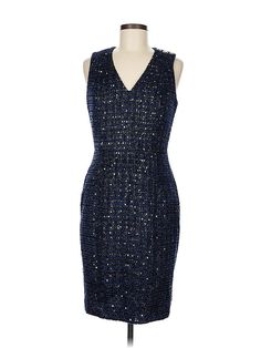 White House Black Market Cocktail Dress Size: 6 Blue Dresses - used. 94% POLYESTER, 6% METALLIC, Sheath, V Neck, Tweed, Knee Length, Sleeveless | White House Black Market Cocktail Dress - Sheath: Blue Tweed Dresses - Used - Size 6 Blue Tweed Dress, Tweed Dresses, Blue Tweed, Blue Cocktail Dress, Tweed Dress, White House Black, White House Black Market, House Black, Black House