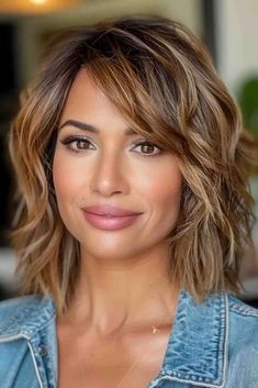 Top 55 Medium-Length Hairstyles For Women Over 50: Trendy, Low-Maintenance Looks 2024 14 Bangs On One Side Of Face, Shoulder Length Round Face Haircuts, Brunette Bob With Side Bangs, Long Bob Haircut Thick Hair, Lob Haircut With Wispy Bangs, Side Swept Medium Hair, Shaggy Bob With Side Swept Bangs, Mid Length Hair 50 Plus, Easy Haircuts For Medium Hair Over 40