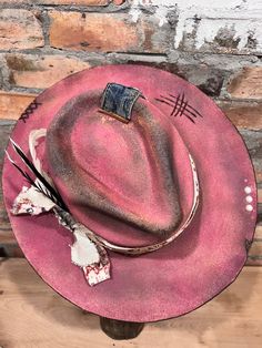 Unique Fedora Hat For Rodeo, Artisan Handmade Felt Hat For Rodeo, Artisan Felt Hat With Short Brim For Western-themed Events, Artisan Fedora For Western-themed Events, Rustic Handmade Hat For Kentucky Derby, Artisan Fur Felt Brimmed Hats, Hand Dyed Adjustable Hat With Curved Brim, Adjustable Hand Dyed Hat With Curved Brim, Handmade Rustic Fedora For Kentucky Derby