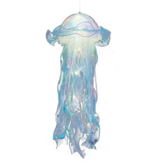 a blue and white jellyfish ornament hanging from a string