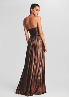 Waldorf Dress – Retrofete Brown Gala Dress, Brown Prom Dress, Lamé Dress, Bridal Reception Dress, Lame Dress, Australia Clothes, Bride Bachelorette, Bachelorette Party Bride, Strapless Neckline