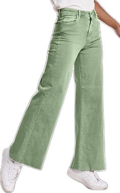 fiona-super-high-rise-wide-leg-jeans-nephrite Green High Rise Cotton Jeans, Green Wide Leg Pants For Fall, High Rise Green Cotton Jeans, Trendy Khaki Relaxed Fit Jeans, Trendy Green Relaxed Fit Jeans, Trendy Green Wide Leg Bottoms, Green Straight Leg Jeans For Fall, Green Wide Leg Jeans For Fall, Trendy High Waist Green Flare Jeans