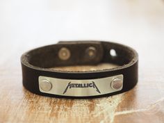 Genuine Leather and White Brass Plate A 100% handmade bracelet. The perfect gift for a music lover - rocker - band member - biker - Metallica fan and every free-spirit out there!  This leather bracelet measures approximately 1/2 inch (1.3cm) in width. 📏SIZES:  6.5 inches = 16.5 cm 7    inches = 17.5 cm 7.5 inches = 19 cm 8    inches = 20 cm 8.5 inches = 21.5 Brown Punk Leather Bracelet For Gift, Adjustable Leather Rock Style Bracelet, Adjustable Rock Style Leather Bracelet, Punk Style Leather Bracelet Gift With Black Band, Punk Style Leather Bracelet With Black Band As Gift, Punk Leather Wristband Gift, Punk Leather Wristband, Punk Style Leather Wristband As Gift, Punk Style Black Leather Bracelet Gift