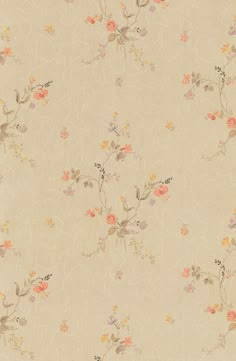 an old wallpaper with flowers and vines on it's side, in neutral colors