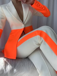 2 Pieces Outfits For Women Pants, Stylish Women Suits Classy, Formal Concert Outfit, Cute Suits For Women, Over Size Blazer Outfits, Orange Set Outfit, Braided Outfit, Suit Set Women Outfit, Blazer Set Outfits For Women