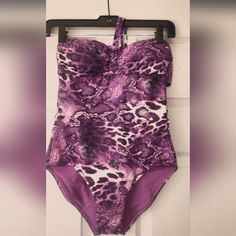 Nwt! Beautiful Swimsuit By Enfasis. This Suit Is Stunning! Purple/Black Shimmering Animal Print 2 Stock Photos Show The Fit In Different Color. Beautiful Swimsuit, Purple Black, Purple And Black, Fit In, Animal Print, Size 4, One Piece, Stock Photos, Purple