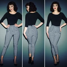 Houndstooth Cigarette Pants are back in stock! Mode Rockabilly, Dresses 50s, Vintage Lifestyle, Vintage Dresses 50s, Rockabilly Style