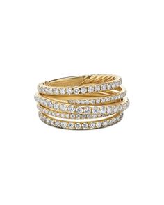 Pave Crossover Ring in 18K Yellow Gold with Diamonds, 11mm David Yurman Ring, Marriage Ring, Crossover Ring, Wedding Reception Dress, Gold Ring Designs, David Yurman Jewelry, Women's Rings, Jewelry Lookbook, Diamonds And Gold