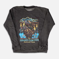 You'll love this super soft Grand Canyon National Park Sweatshirt, featuring a hand illustrated image. Artwork is slightly distressed, printed in Los Angeles, and sits on a soft vintage style tee. National Park t-shirt | National Park t shirt | National Park t shirt | Grand Canyon t-shirt | Grand Canyon tshirt * 30 singles Tri-blend Loop Terry 50/38/12 Poly/Cotton/Rayon * Sizing is Unisex * 7oz - Garment Dyed * Made in USA www.habilissupplyco.com Casual Long Sleeve T-shirt With Custom Artwork, Graphic Tee Crew Neck Sweatshirt With Screen Print, Acid Wash Crew Neck Sweatshirt With Screen Print, Crew Neck Cotton Top With Custom Artwork, Acid Wash Sweatshirt With Graphic Print And Relaxed Fit, Relaxed Fit Acid Wash Sweatshirt With Graphic Print, Acid Wash Graphic Print Sweatshirt Relaxed Fit, Acid Wash Graphic Print Sweatshirt In Relaxed Fit, Relaxed Fit Graphic Print Crew Tops