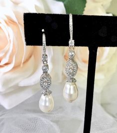 Wedding Jewelry - Swarovski Pearl and Cubic Zirconia Bridal Earrings Cubic Zirconia Bridal Earrings, Wedding Remembrance, Bridal Earrings Pearl, Wedding Preparation, Be My Bridesmaid, Bridal Pearls, Swarovski Pearls, Ribbon Colors, Bridal Earrings