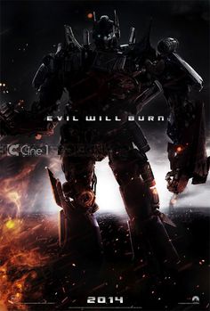 a movie poster for the film's first trailer, featuring a giant robot standing in front of fire