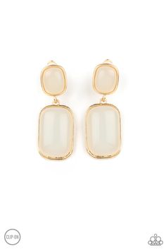 Earrings Meet Me At The Plaza Gold ✨ Earrings Gold Frames, Gold Clips, Silver Frames, The Plaza, Paparazzi Accessories, Milky White, Paparazzi Jewelry, Red Accents, Jewelry Business