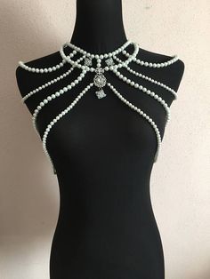 Wedding ShoulderShoulder jewelryBody necklace Shoulder Pearl Beaded Body Chain For Wedding, White Beaded Pearl Body Jewelry, Elegant Beaded Pearl Body Jewelry, Elegant Beaded Body Chain For Wedding, Party Pearl Choker With Beaded Chain, Party Pearl Beaded Chain Choker, Party Beaded Choker Pearl Necklace, Bohemian Pearl Beaded Necklace For Party, Pearl Beaded Body Jewelry For Party