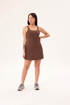 Earth Tommy Dress — Girlfriend Collective Workout Dress, Paloma Dress, Hawaii Outfits, Crop Bra, Girlfriend Collective, Earth Color, I Accidentally, Mini Tank Dress, Wardrobe Edit